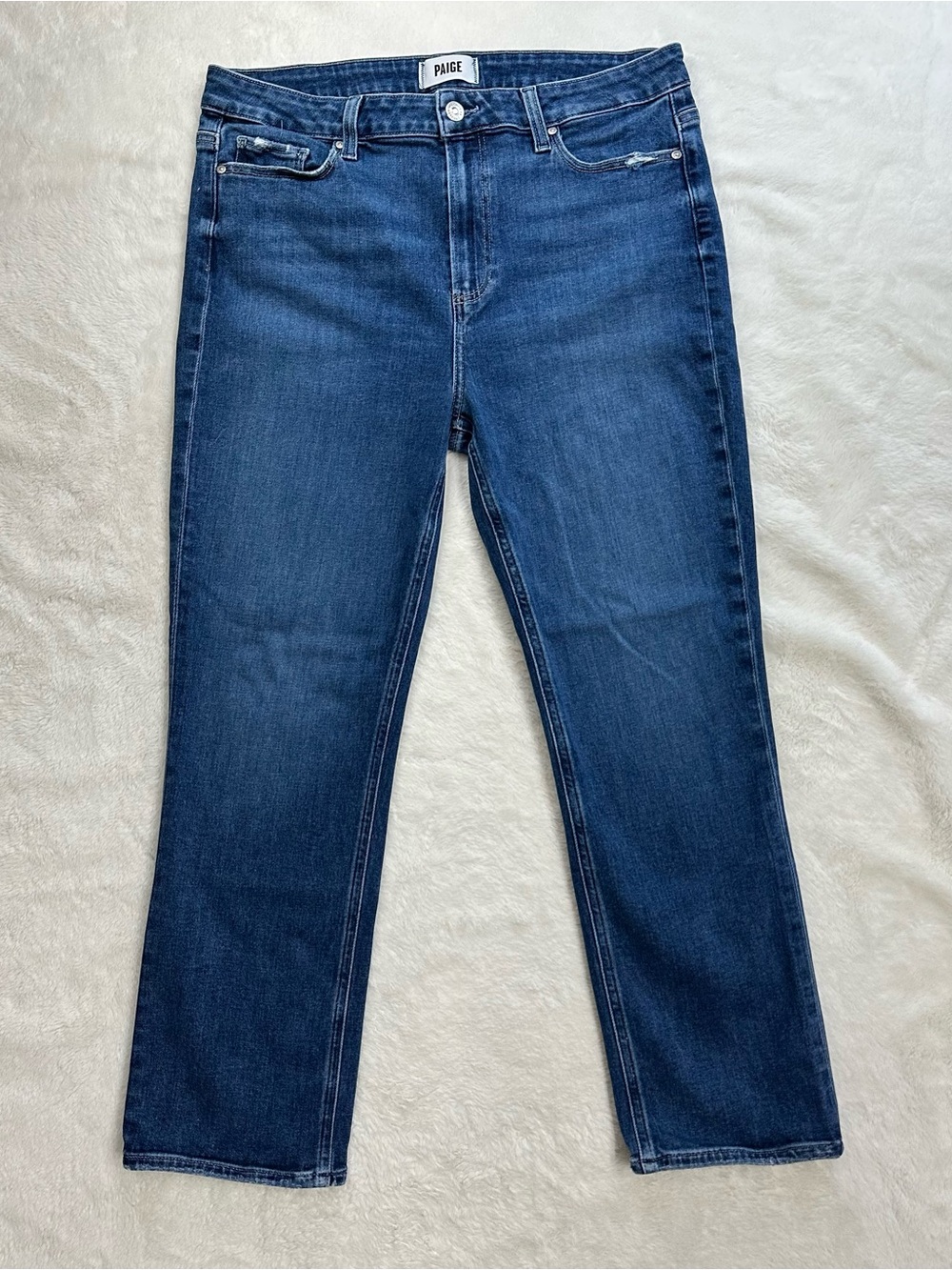 PAIGE Petite Cindy Slim Straight Jeans High Rise Blue Denim Size 32P